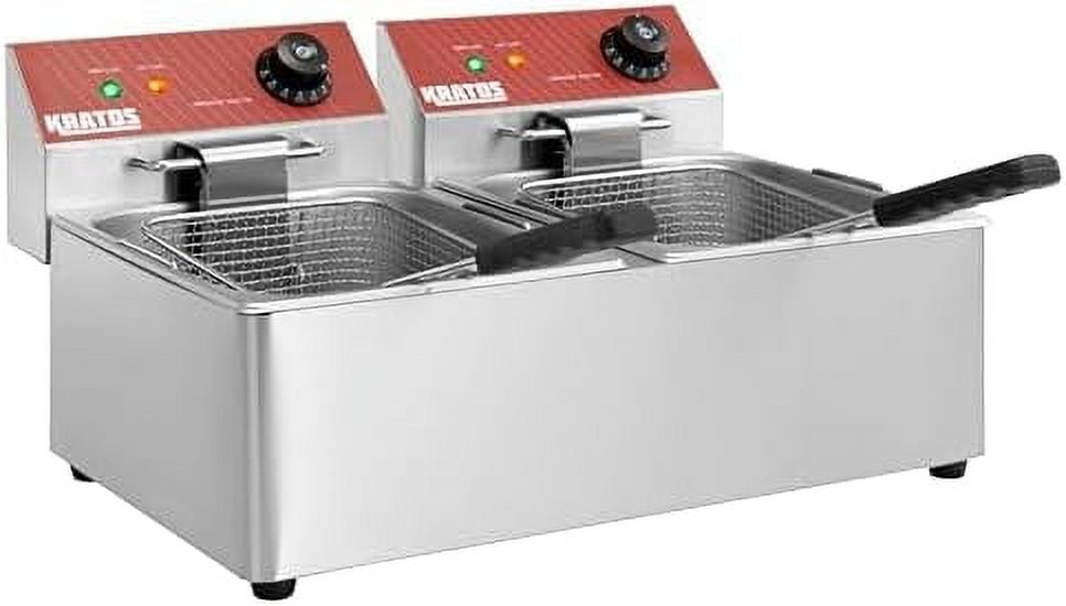 Kratos  Electric Countertop Deep Fryer, 20 lb. Dual Tank Fryer with Baskets, Stainless Steel Fryer for Restaurants and Concession Stands
