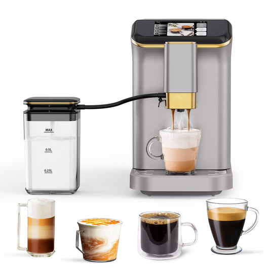 Kselythan Fully Automatic Espresso Coffee Machine with Milk Tank,20 Bar Hot & Iced Coffee Machine,Built-in Grinder,Touch Screen Espresso Maker with Steam Wand for Coffee Lover,Adjustable Grind Size
