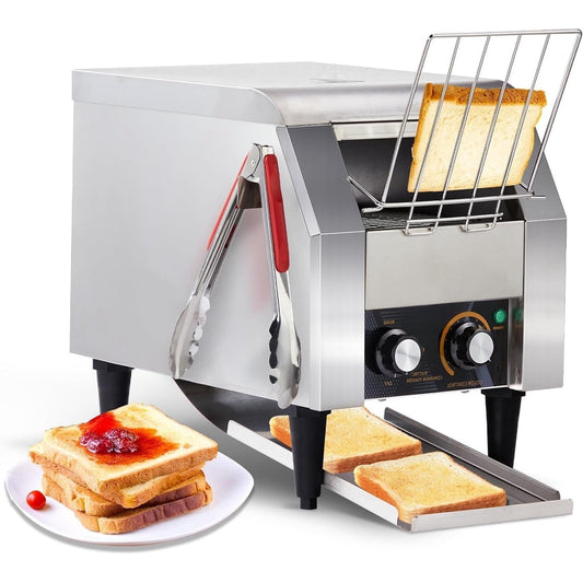 Ktaxon Commercial Conveyor Toaster, 150 Slices/Hour, 1300W, Front/Rear Outlet, Silver