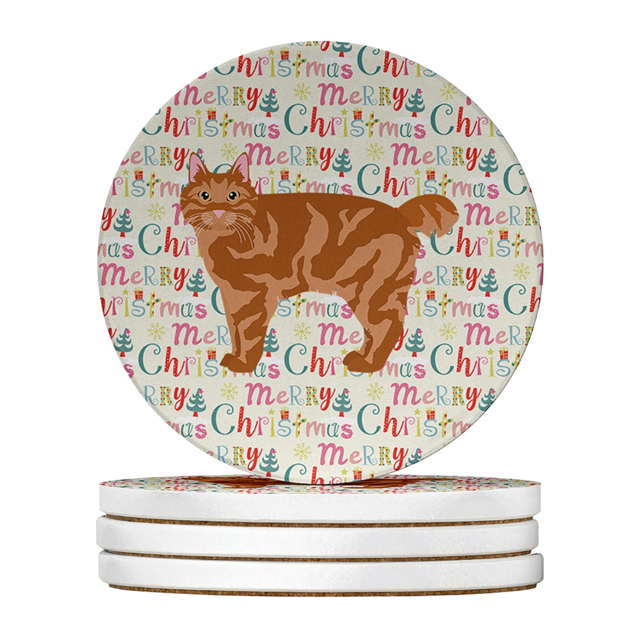 Kurilian Bobtail Cat Christmas Large Sandstone Coasters Pack of 4 4 in x 4 in