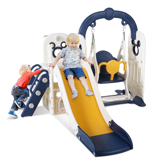 LAZY BUDDY 5 in 1 Slide and Swing Set for Toddlers, Sturdy Kids Slide Climber Playset with Basketball Hoop, Storage Space, Indoor Backyard Playground for Children 1-8 Years