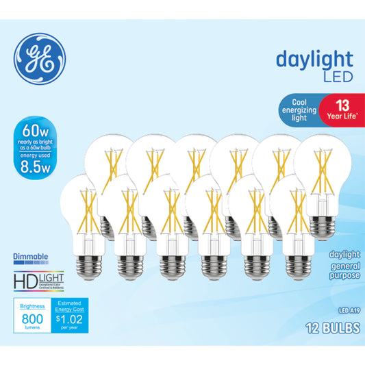 GE LED Light Bulbs, 60 Watt Replacement, Daylight, A19 General Purpose Bulbs, 12pk