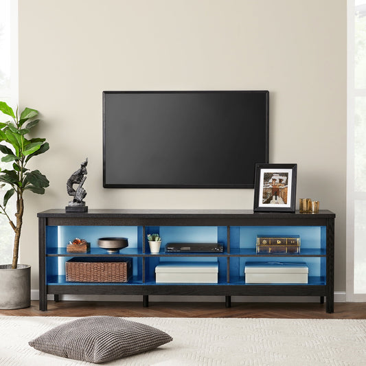 LED TV Stand for 75 Inch TV Stands, Media Console Entertainment Center Television Table with 6 Open Shelves for Living Room, Black 70 inch