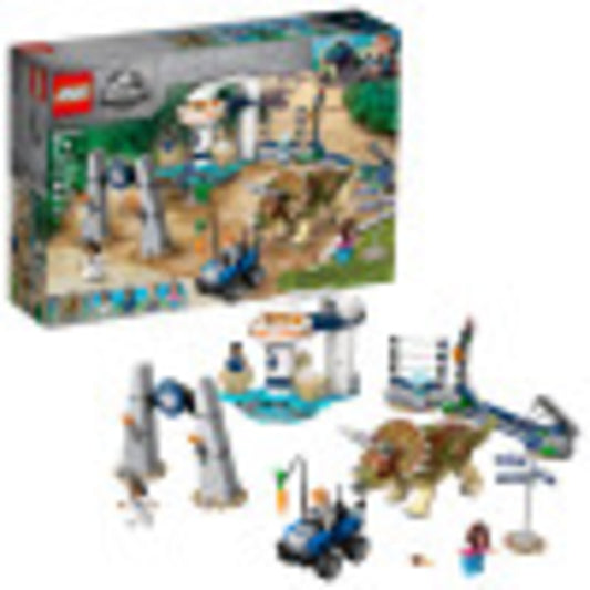 LEGO Jurassic World Triceratops Rampage 75937 ATV Motorcycle Model Dinosaur Figure Building Toy (447 Pieces)