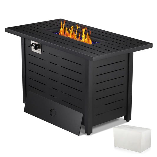 LHRIVER 43" Propane Fire Pit Table, 50,000 BTU Outdoor Windproof Gas Fire Pit with Lid, Smokeless  Glass Rocks, Cover