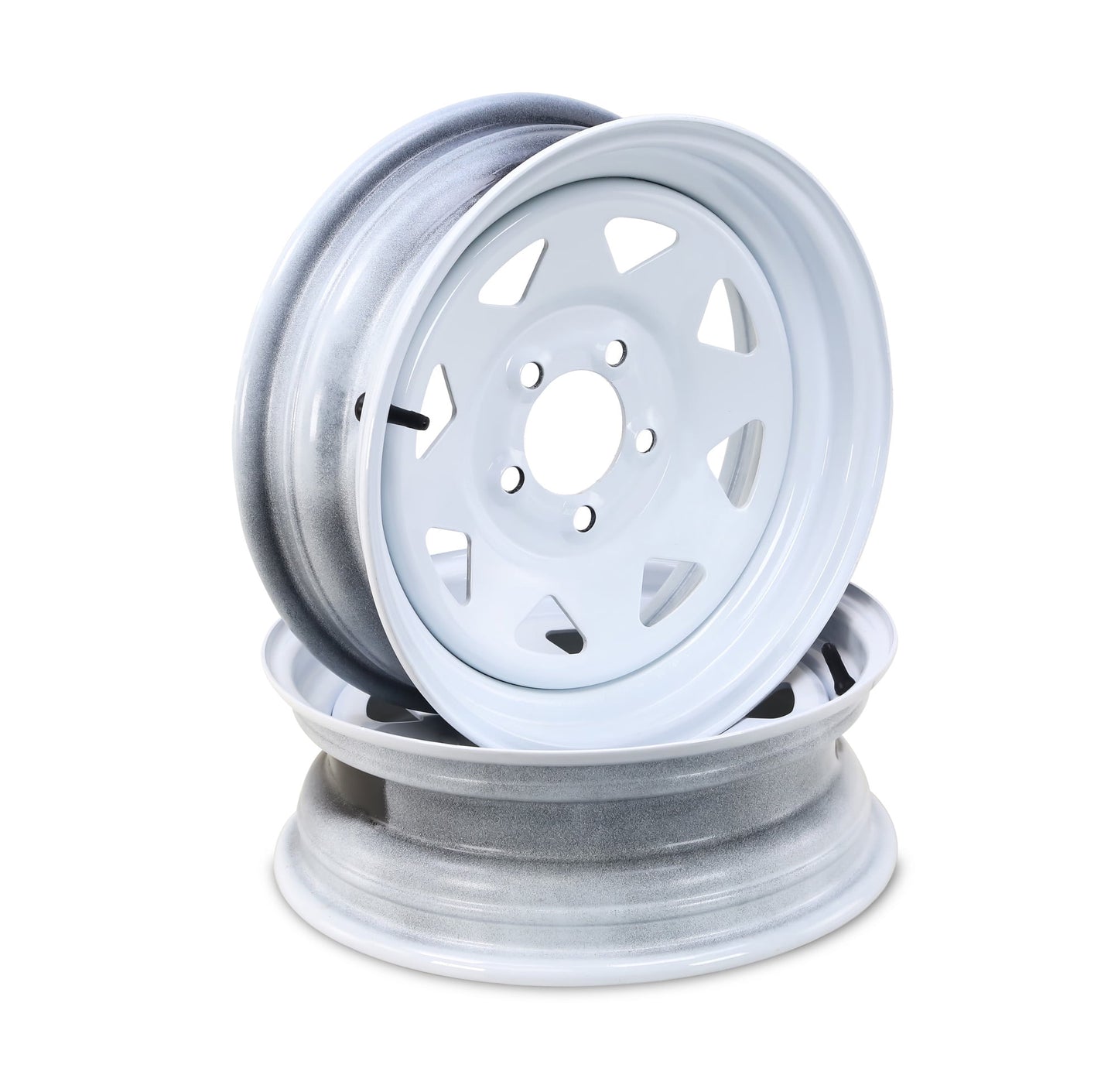 LIBRA 15 x 5 Trailer Wheels 5 Lug on 5" Bolt Pattern White Spoke, Set 2-17024