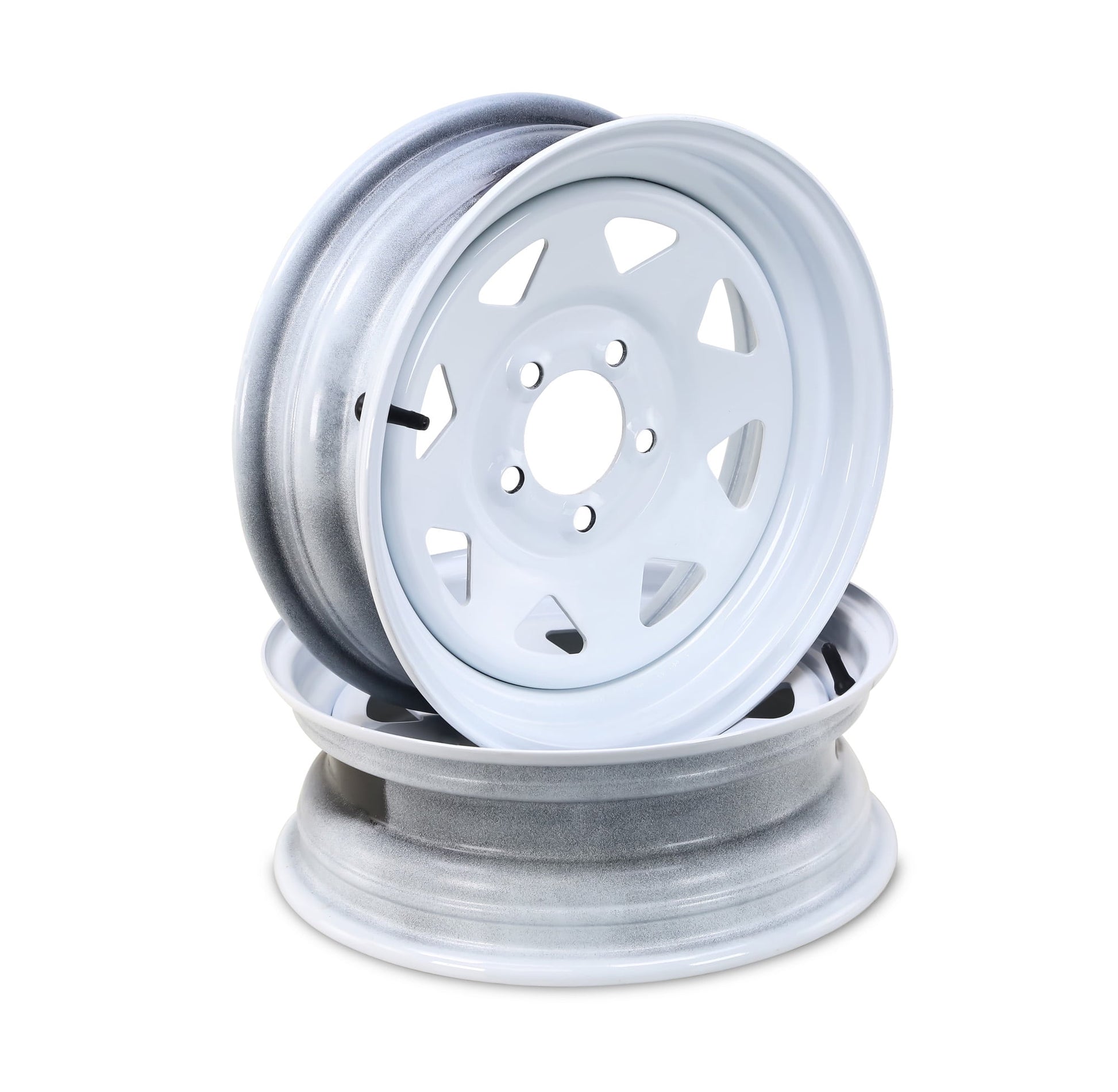 LIBRA 15 x 5 Trailer Wheels 5 Lug on 5" Bolt Pattern White Spoke, Set 2-17024