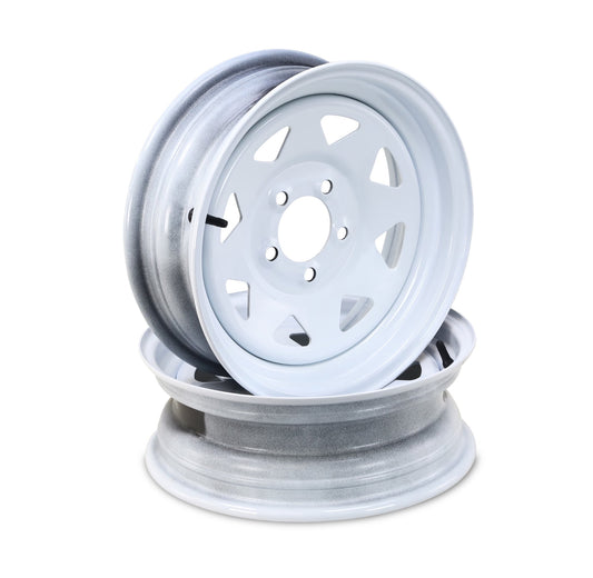 LIBRA 15 x 5 Trailer Wheels 5 Lug on 5" Bolt Pattern White Spoke, Set 2-17024