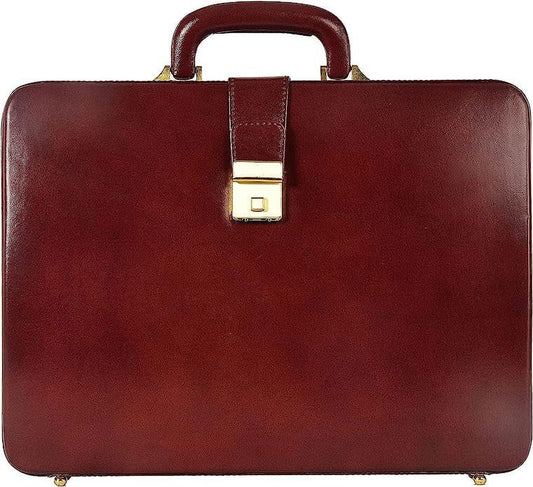 LINDSEY STREET Premium Look Genuine Leather Attache Briefcase for Mens Office Handbag 14 Inch Laptop Case