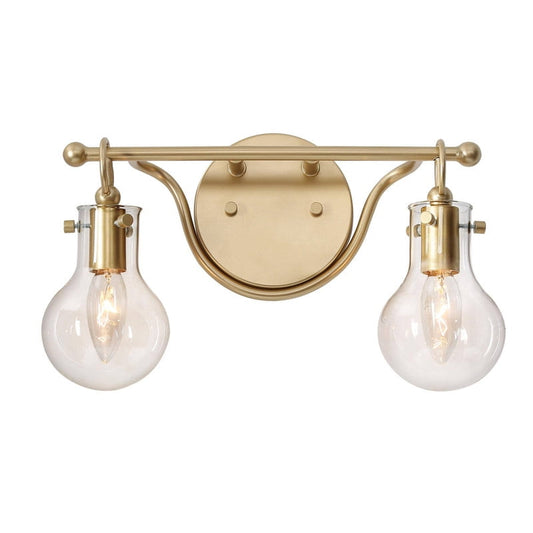 LNC 2-Light Gold Round Clear Glass Modern Bathroom Vanity Lighting Fixutre,14"Lx8"Hx4.5"D