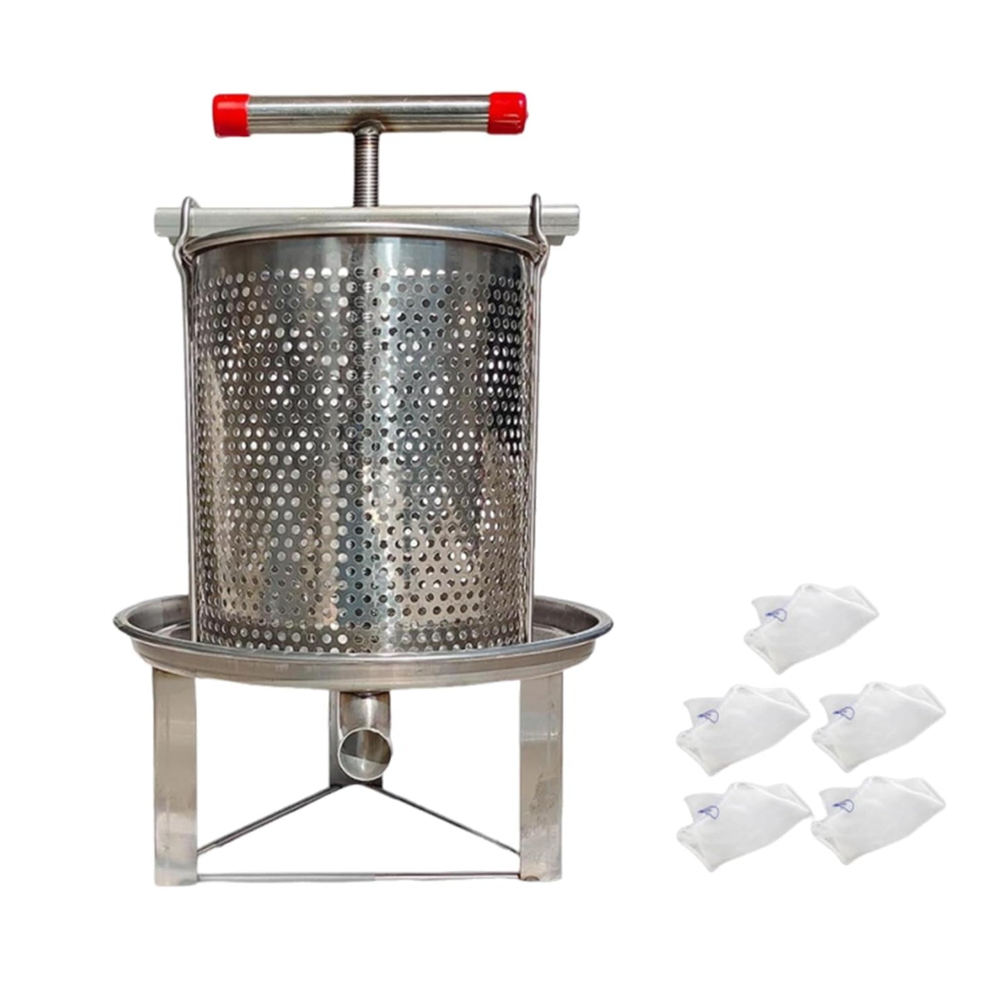 LOVIVER Honey Extractor Fruit Press Manual with T Hand Portable Honey Separator Making Crusher for Oil Pomace Juice Vinasse 5 Filtration Meshes