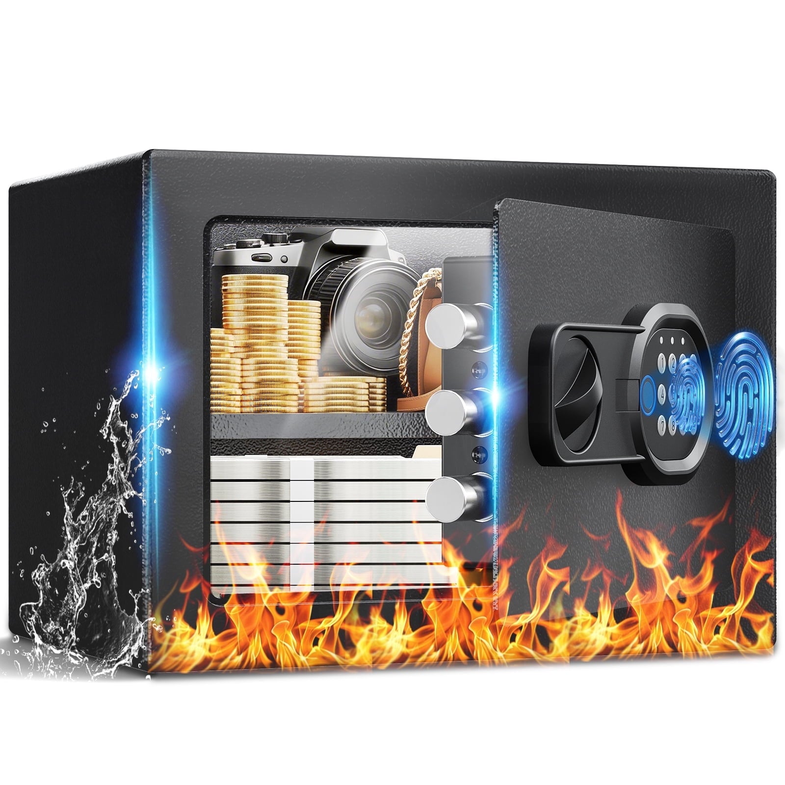 LUCKLIFE Biometric Fingerprint Safe Box, 0.8 Cu Ft Small Home Security Safe with Electronic Keypad, Shelf & Wall Mount Kit