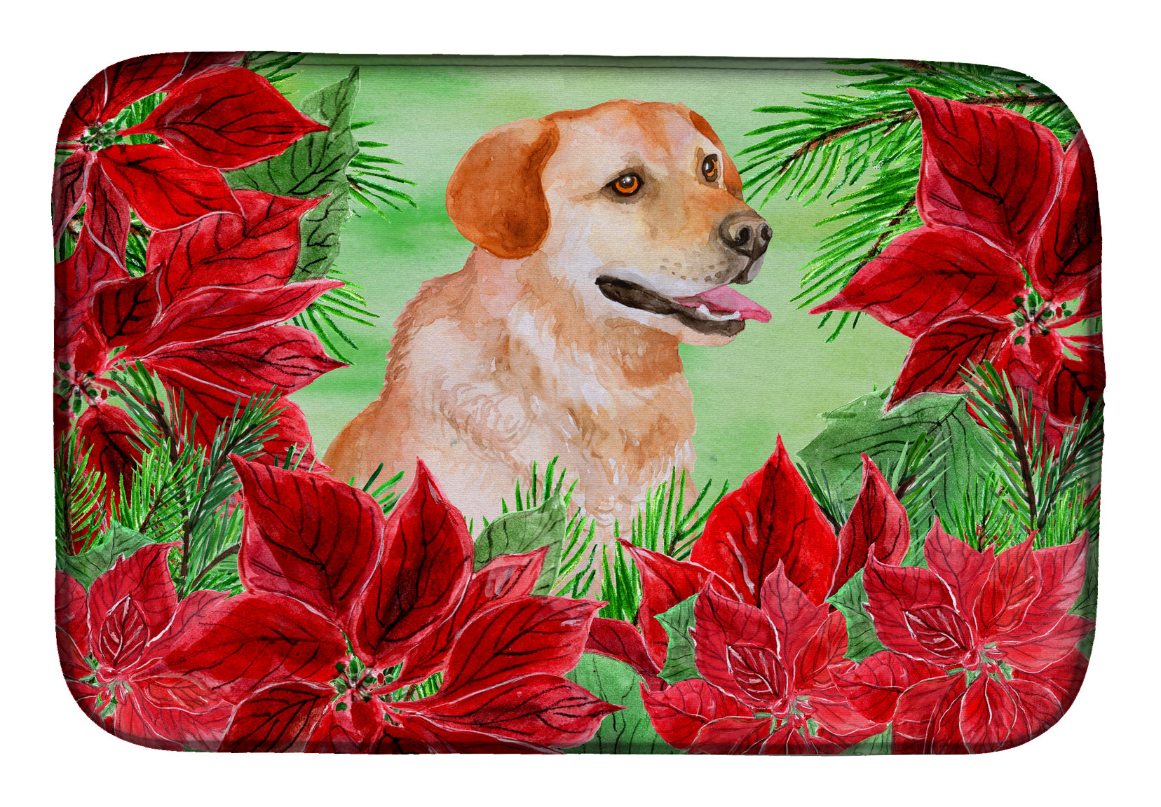 Labrador Retriever Poinsettas Dish Drying Mat