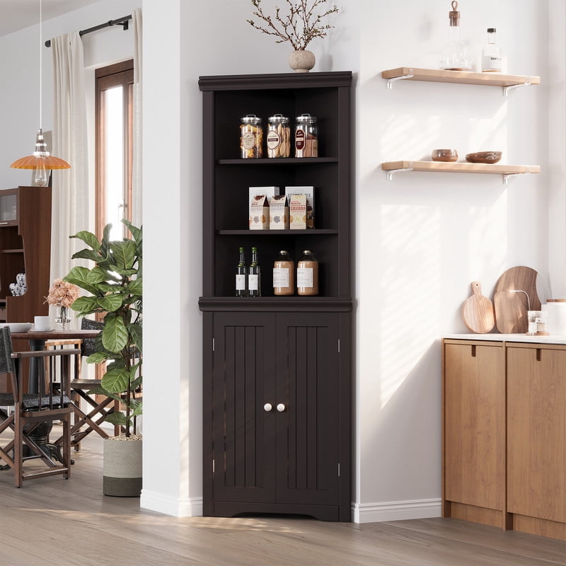 Lacoo Gabinete de Esquina de 62'' de Alto con 3 Estantes y 2 Puertas, Gabinete de Almacenamiento de Esquina con Estantes Ajustables para Cocina, Sala de Estar, BaÃ±o, Blanco