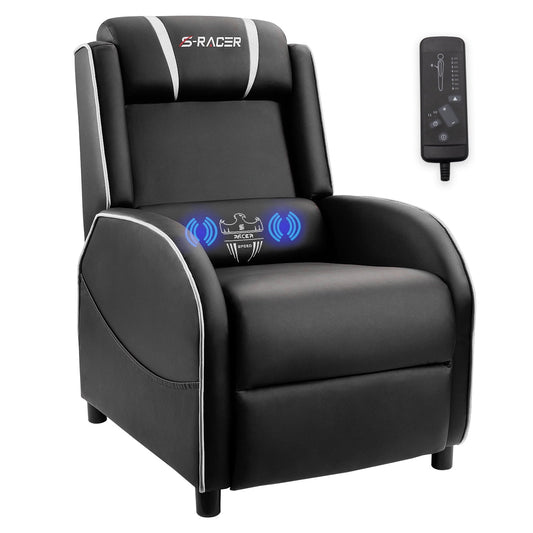 Lacoo Gaming Recliner Chair PU Leather Home Theater Seating Single Modern Living Room Sofa Recliner, White Accent