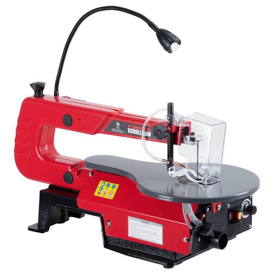 Ladcaser 16-Inch Variable Speed Scroll Saw with LED Light, Easy-Access Blade Changes and Extra-Large Adjustable Tilting Work Table, Red