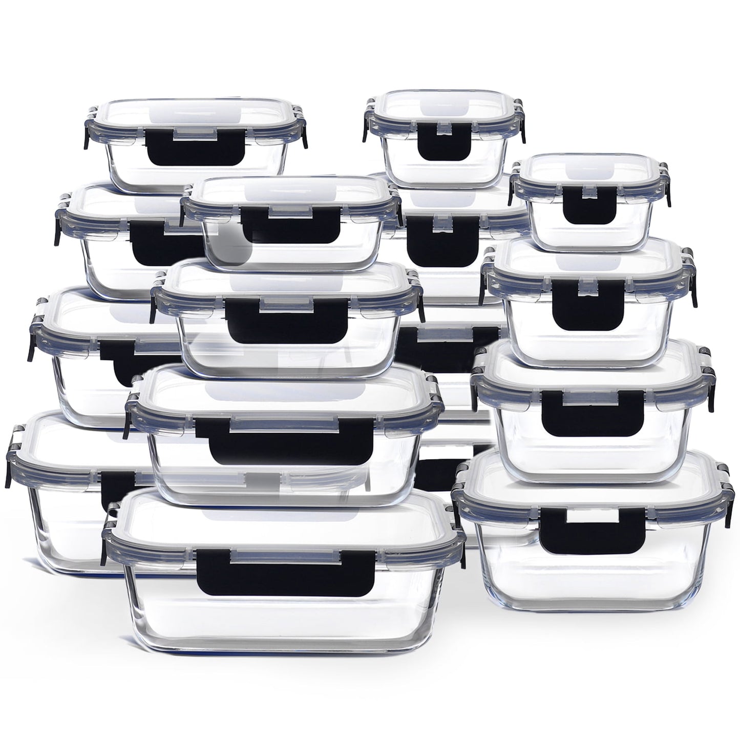 Lammaloe 32 Piece Glass Storage Containers with Lids Airtight, Leakproof, Glass Meal Prep Containers, Oven, Microwave, Freezer Safe