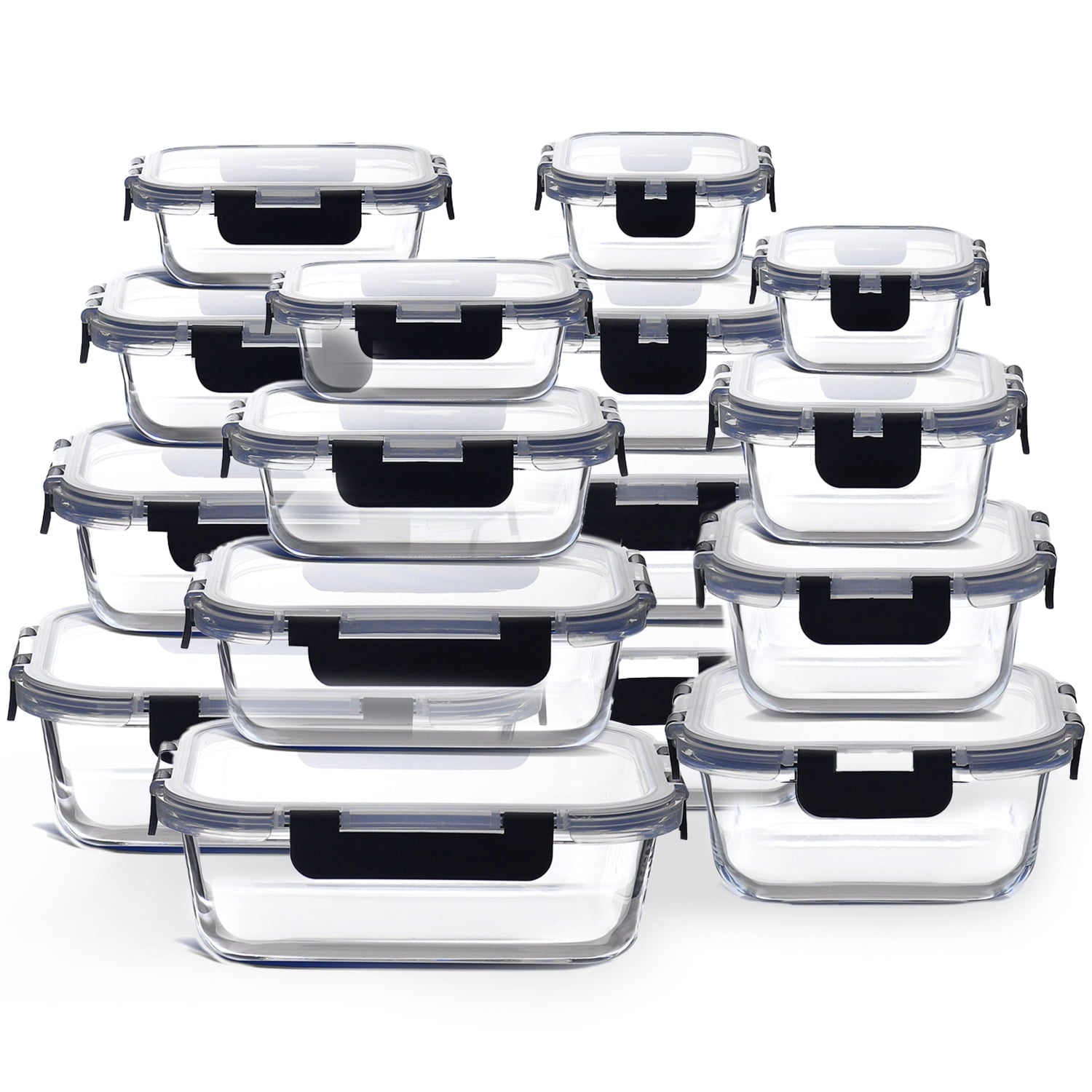 Lammaloe 32 Piece Glass Storage Containers with Lids Airtight, Leakproof, Glass Meal Prep Containers, Oven, Microwave, Freezer Safe