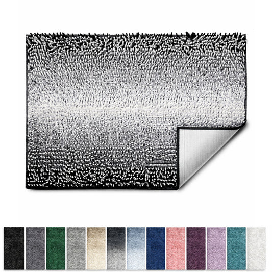 Lammaloe Chenille Bathroom Rugs Non Slip Bath Mat, 26x44 Ultra Absorbent, Bath Mats for Bathroom, Black Ombre