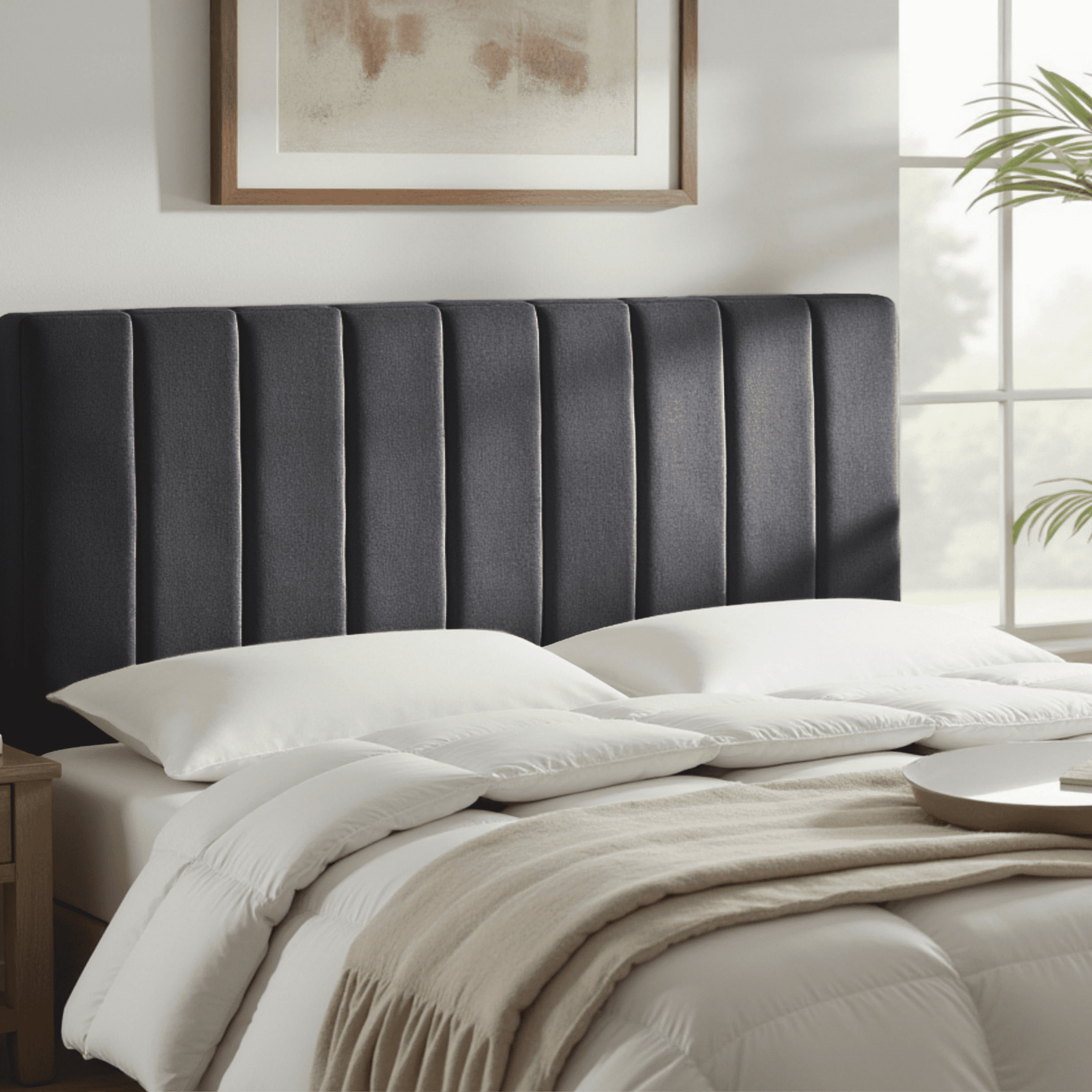 Lammlaoe Full Size Headboard, Upholstered Wall Mounted, Peel and Stick Installation, Sound Reducing 3D Panel Design, Easy Assembly, Gray