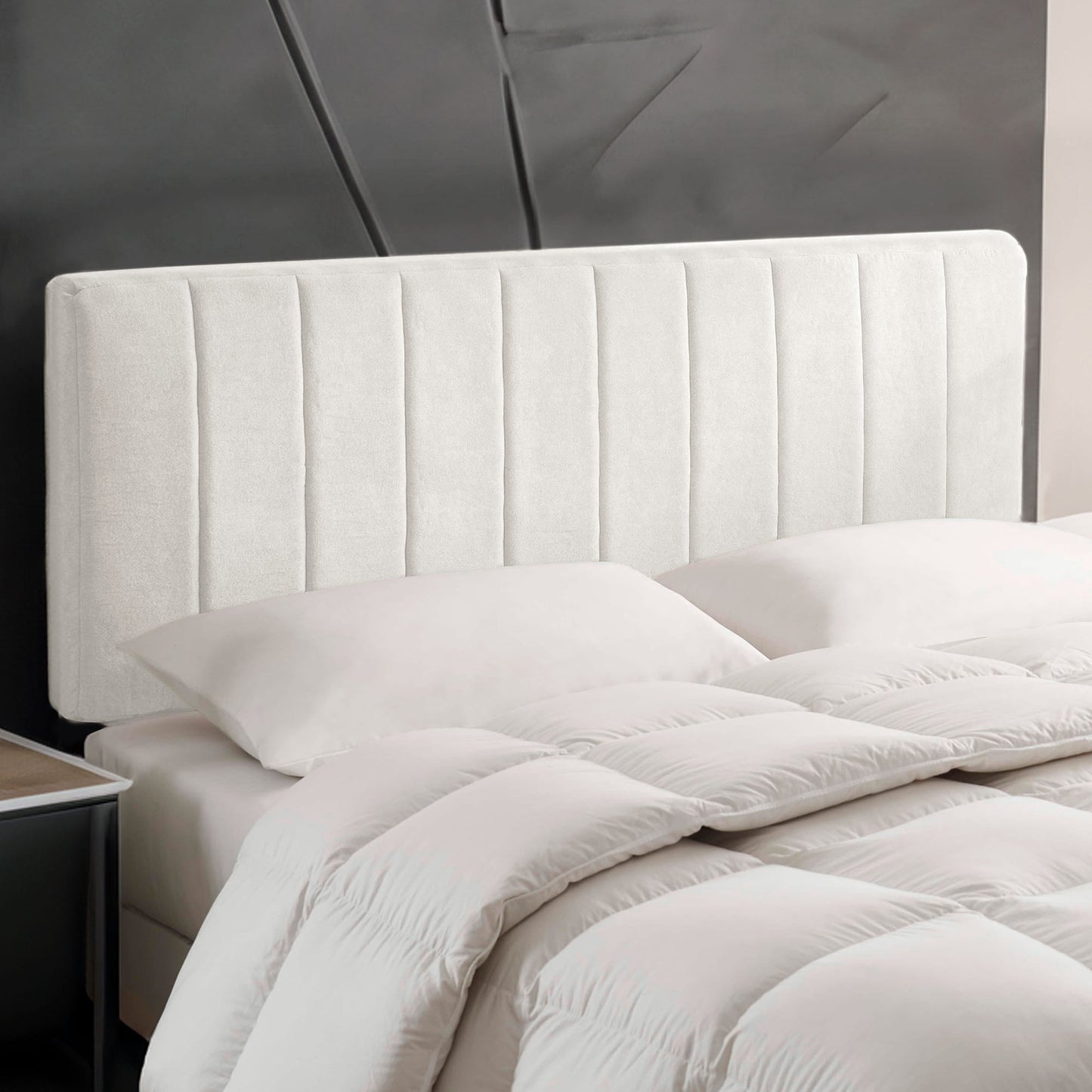 Lammlaoe King Headboard Only, Upholstered Wall Mounted, Peel and Stick Installation, Sound Reducing 3D Panel Design, Easy Assembly, Off White