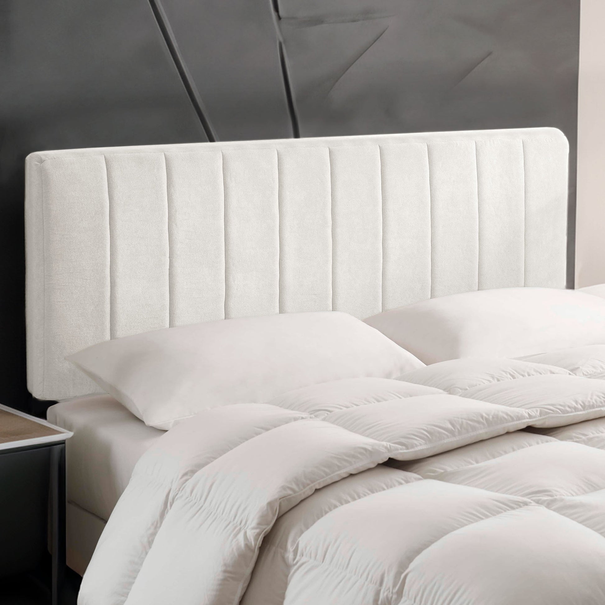 Lammlaoe Queen Headboard, Upholstered Wall Mounted, Peel and Stick Installation, Sound Reducing 3D Panel Design, Easy Assembly, Off White