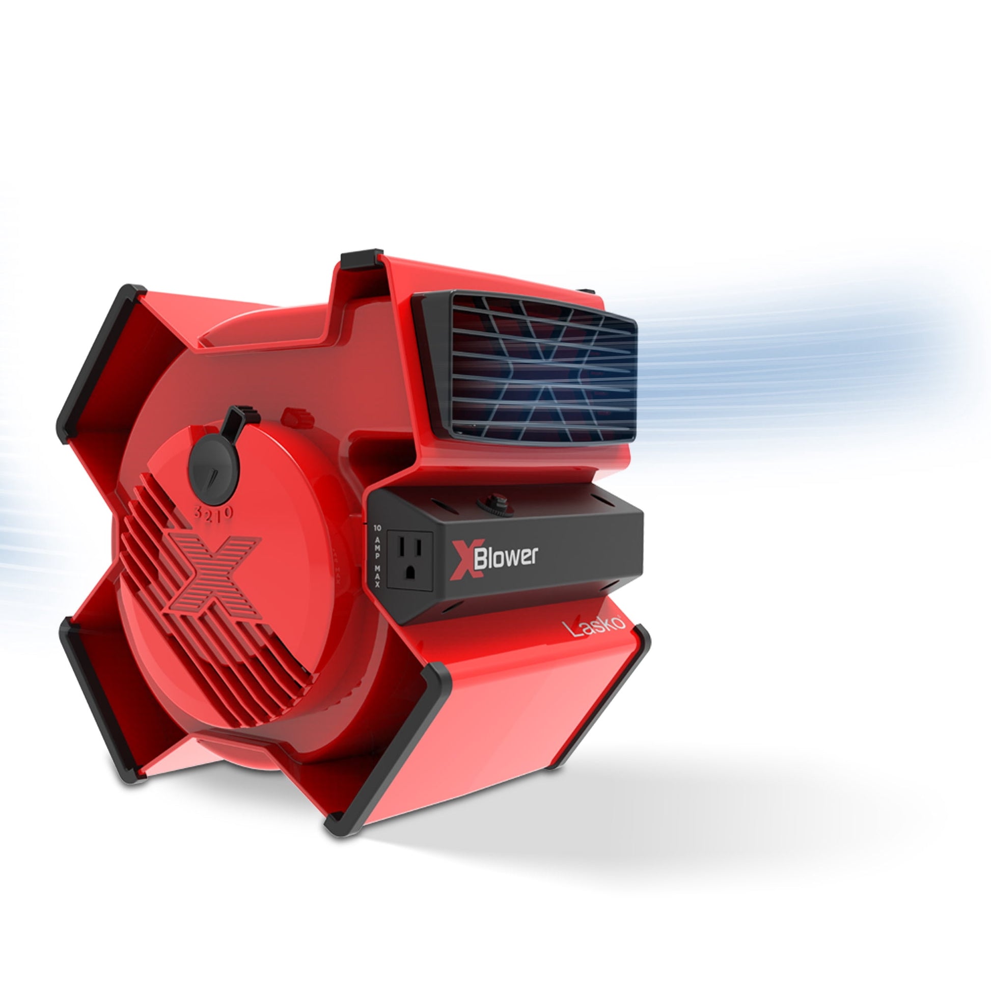 Lasko X-Blower 11" High Velocity Utility Blower Fan with USB Ports and Built-In Outlet for Cooling and Drying, Red, X12900