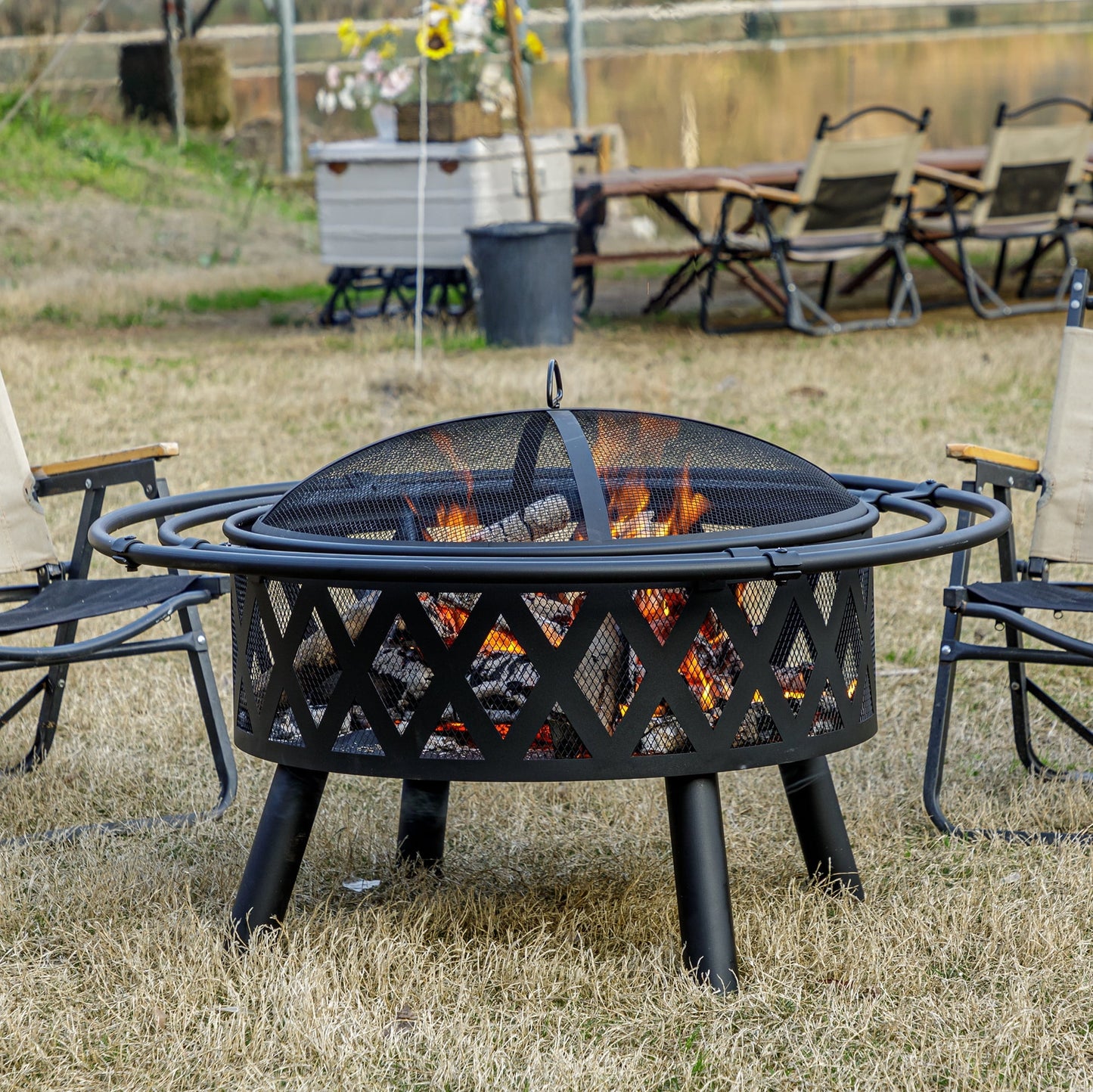 MistMo 36 inch Metal Wood Burning Fire Pit for Bonfire Outdoor Patio