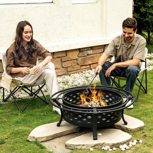 MistMo 36 inch Metal Fire Pit with Poker for Outdoor Patio