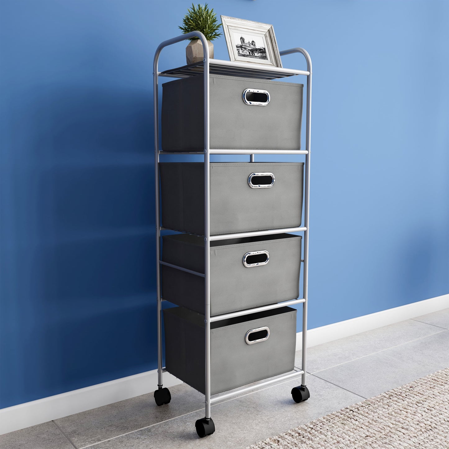 3 Drawer Rolling Storage Cart on Wheelsâ€“ Portable Storage Organizer with Fabric Bins by Lavish Home