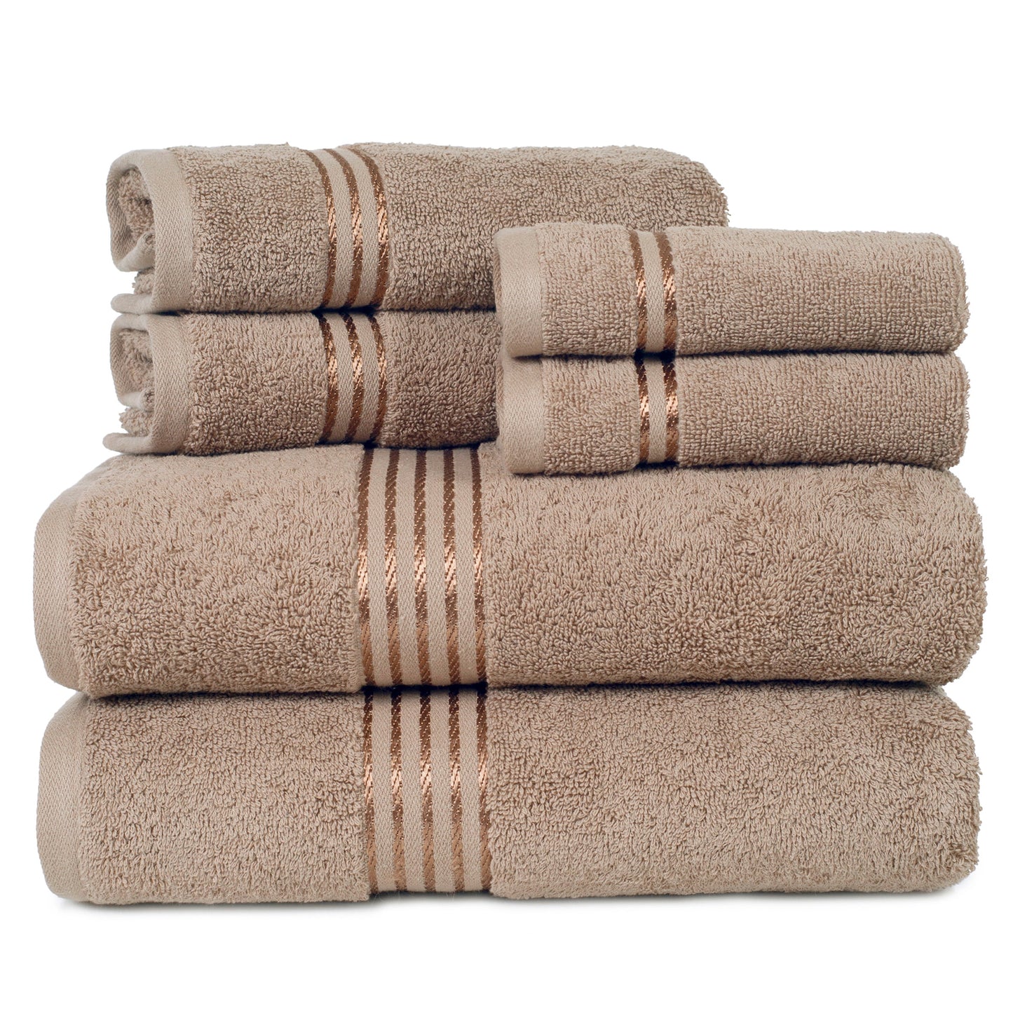 Lavish Home 6-Piece 100% Cotton Complete Bath Towel Set, Taupe