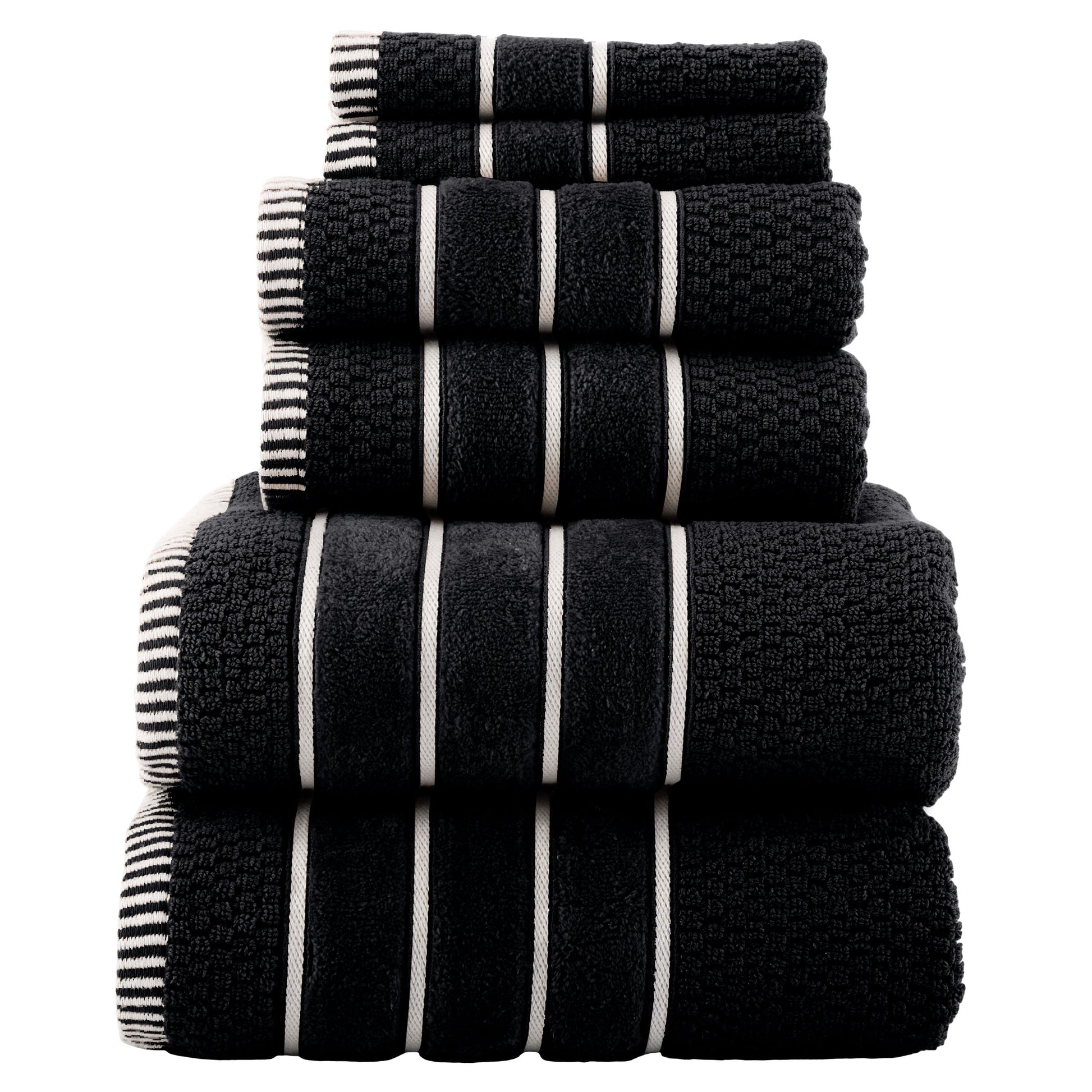 Lavish Home 6-Piece Combed Cotton Rice Weave Towel Set (Black)