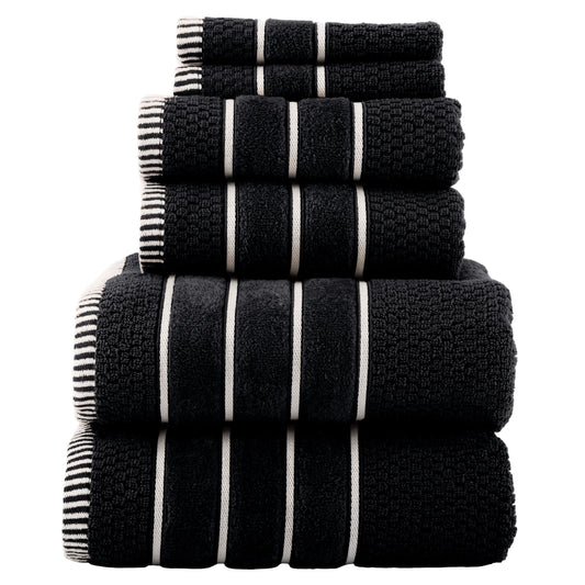 Lavish Home 6-Piece Combed Cotton Rice Weave Towel Set (Black)