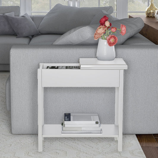 Lavish Home Narrow End Table with Storage Compartment and Shelf (White)