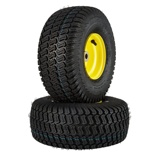 Lawn Mower Tires with Rim, 15x6-6" Tubeless Tractor Tires, 2-Pack Tire and Wheel Assembly, S-Turf Pneumatic Tires, 3" Offset Hub, 3/4" Bushing Size, 16 PCS Adapters for Ridin