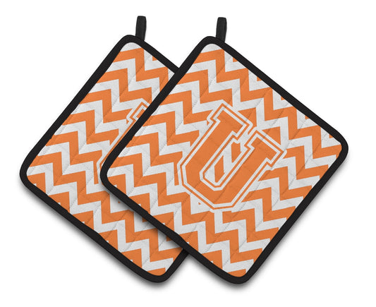 Letter U Chevron Orange and White Pair of Pot Holders