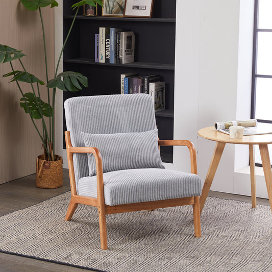 Leumius Modern Arm Chair Upholstered Reading Accent Chair with Pillow & Solid Wood Frame for Living Room Bedroom,Light Gray