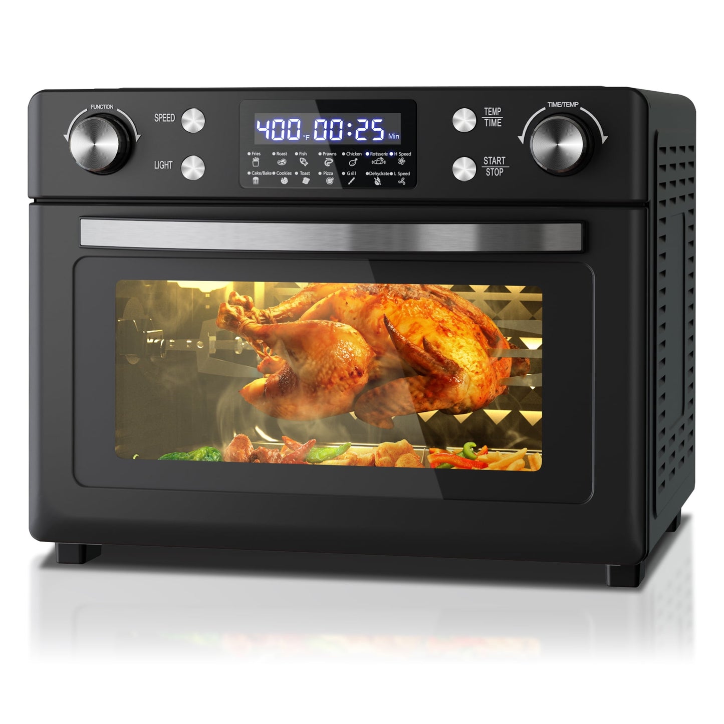 PRO CHOICE Air Fryer Convection Toaster Oven Countertop, 12 in 1 Smart Grill Combo w/6X Nonstick Durable Accs Load up to 32Qt, Black