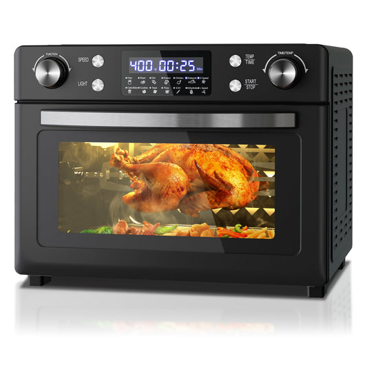 PRO CHOICE Air Fryer Convection Toaster Oven Countertop, 12 in 1 Smart Grill Combo w/6X Nonstick Durable Accs Load up to 32Qt, Black