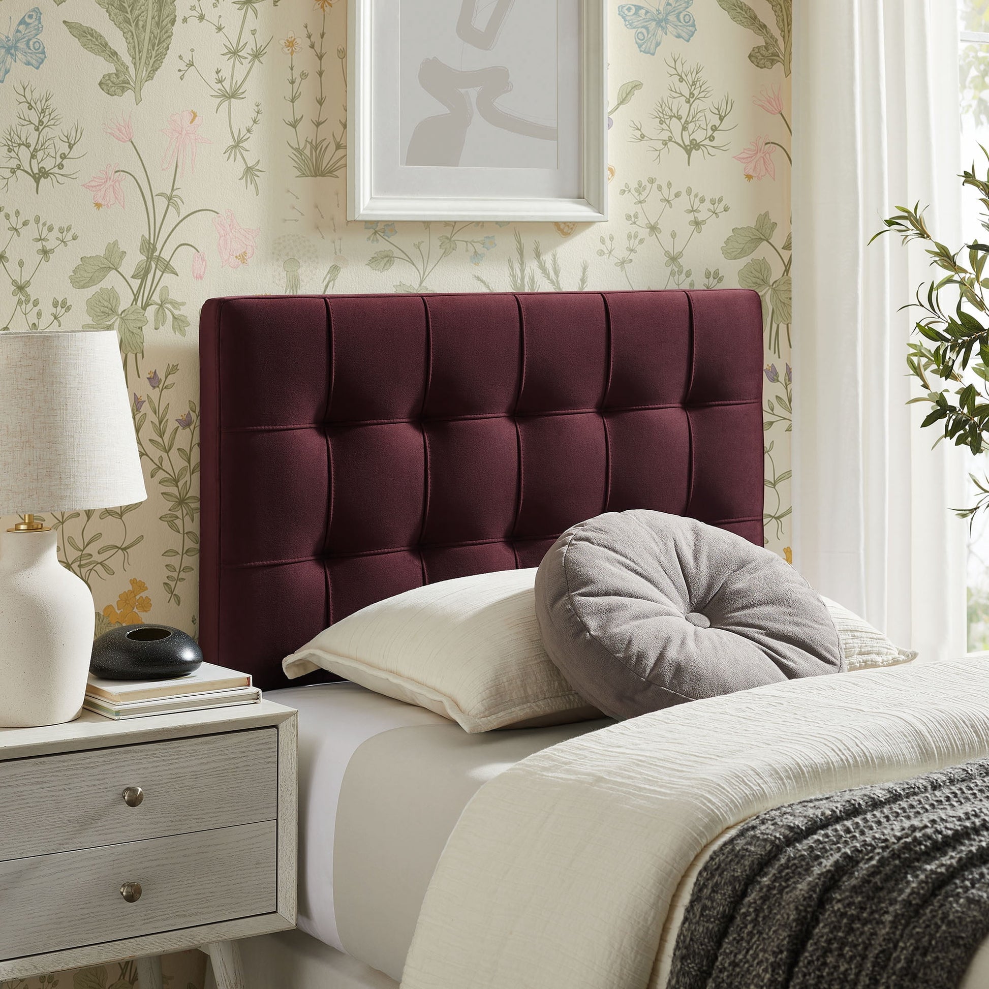 Lily Stain-Resistant Performance Velvet Twin Size Headboard in Mulberry