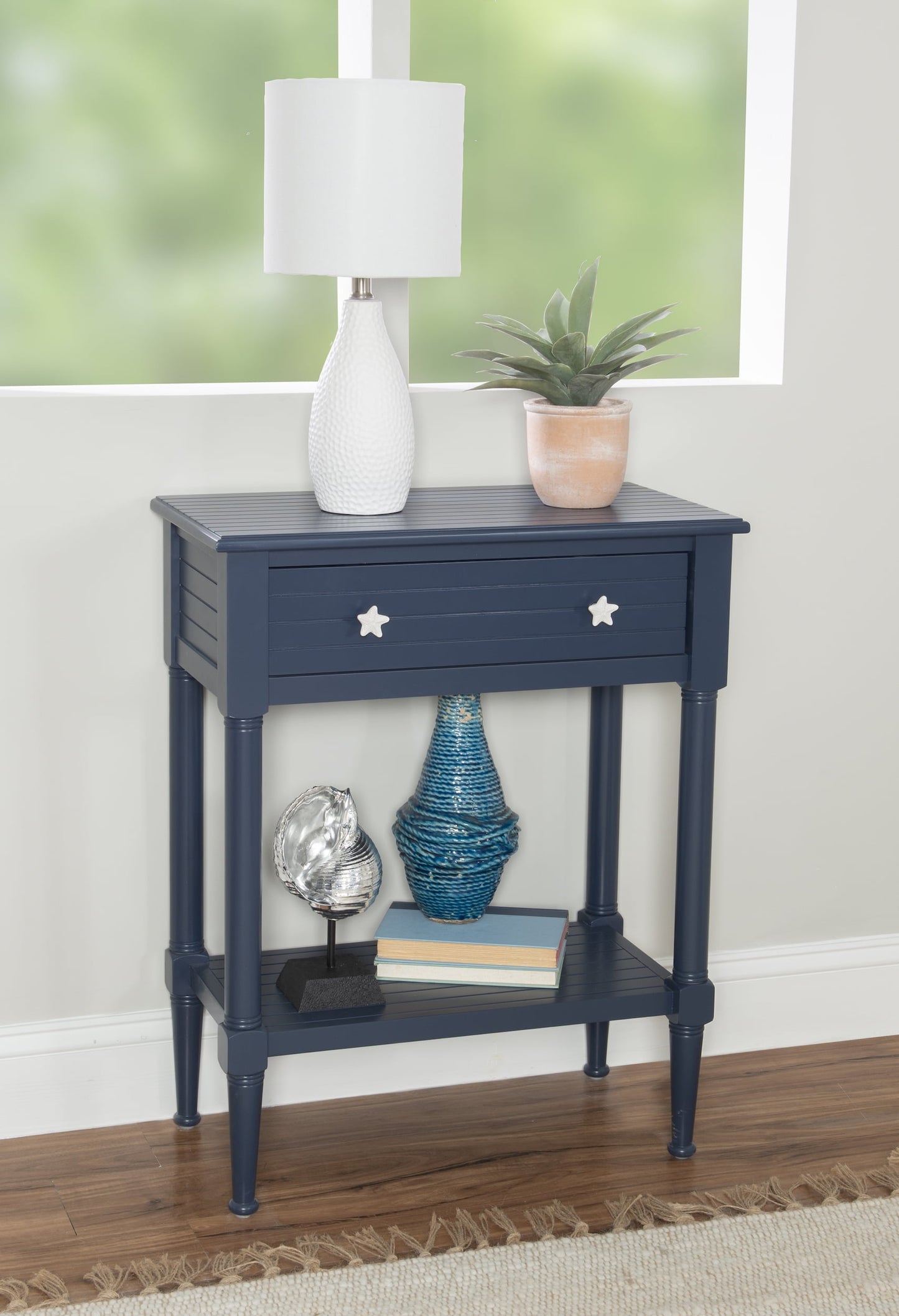 Linon Athalee Single Drawer Indoor Accent Side Table with Shelf, 30.25" Tall, Navy