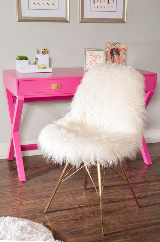 Linon Bucket Chair, Cream Faux Fur