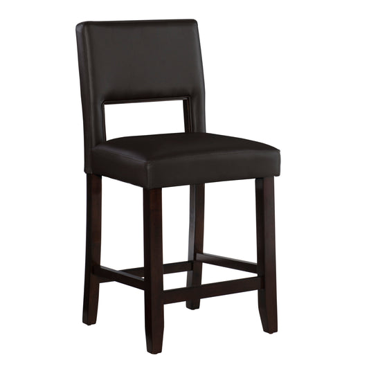 Linon Jevon 24" Indoor Wood Counter Stool, Dark Brown Faux Leather