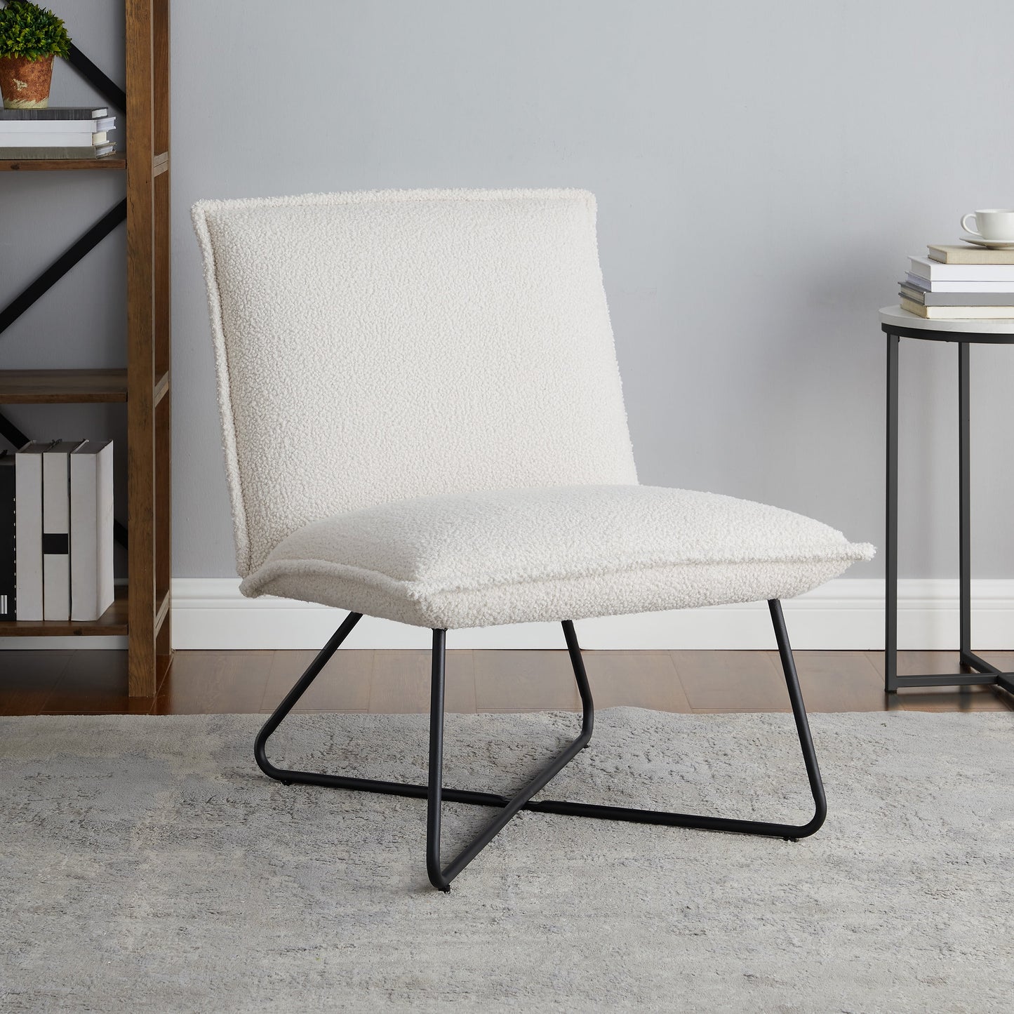 Linon Kinard Contemporary Lounge Chair, Faux Sherpa