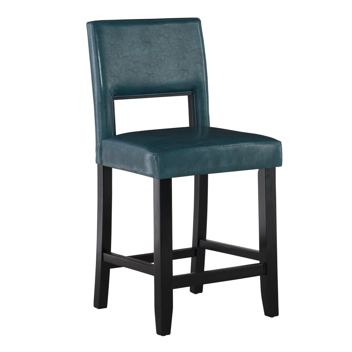 Linon Vega 24.5" Agean Blue Faux Leather Counter Stool with Black Wooden Frame
