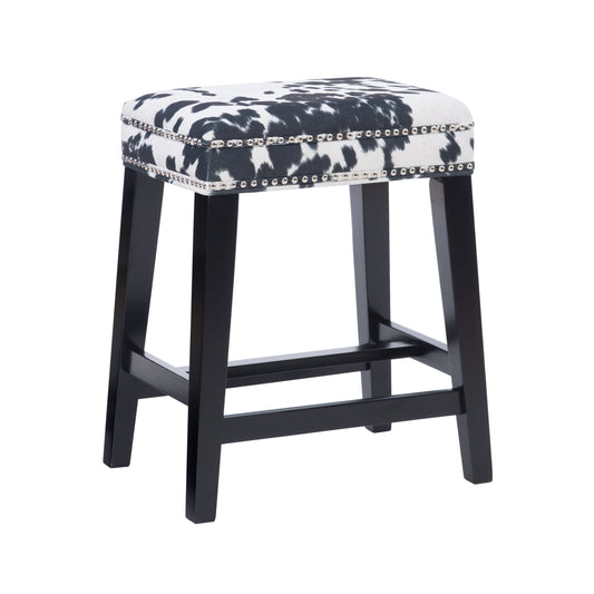 Linon Walt 24" Indoor Backless Wood Counter Stool, Black/Black Cow Print