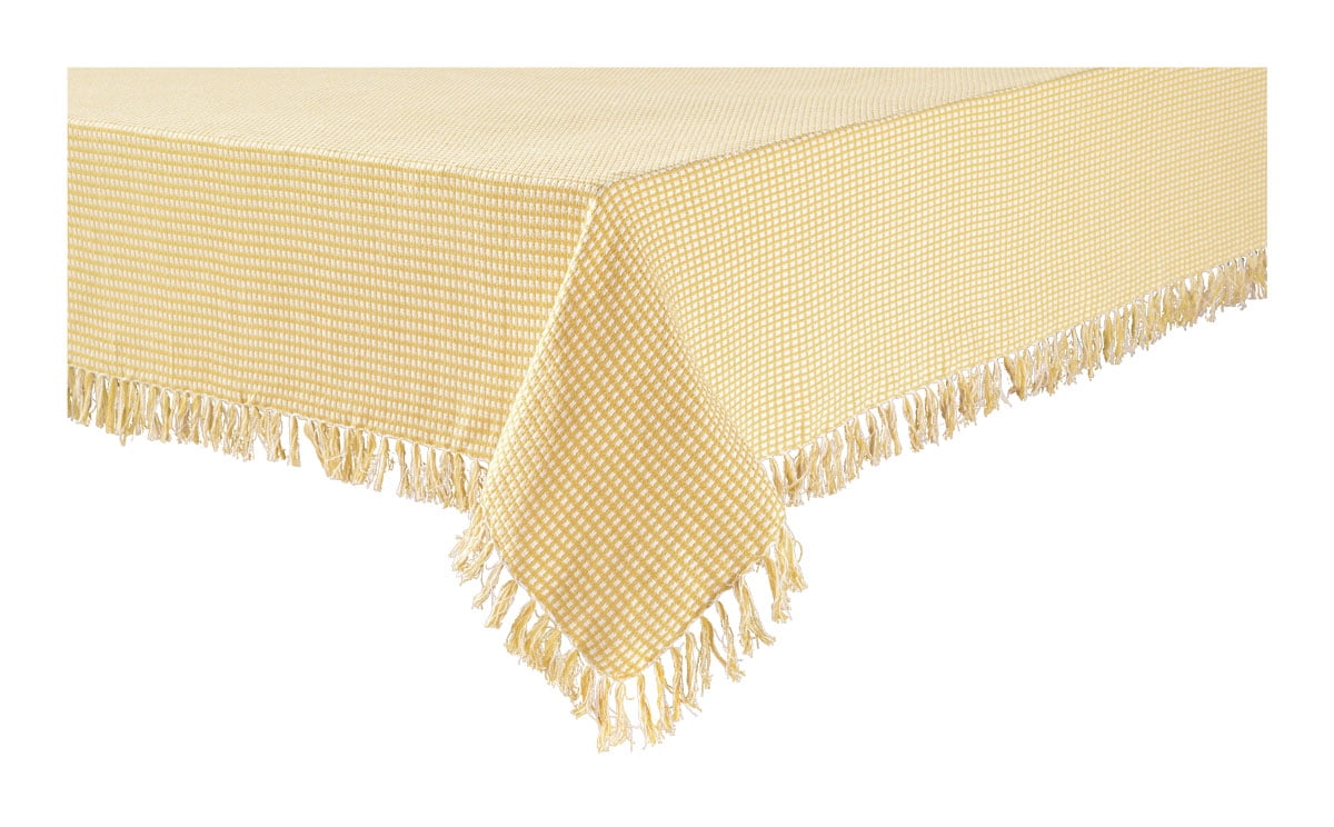 Lintex Linens Homespun Check 100% Cotton Woven Fringed Tablecloth 60"X102", Gold