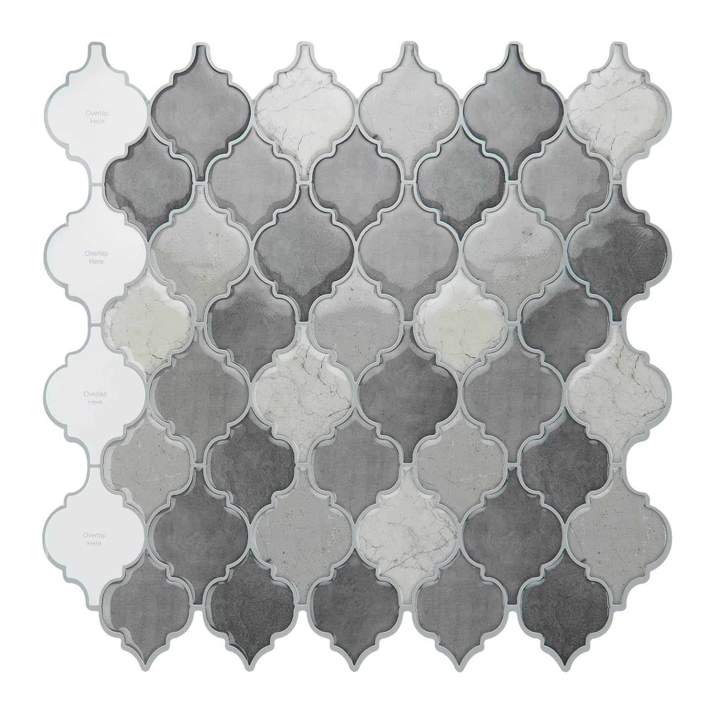 LongKing Peel and Stick Backsplash Tile Dark Gray Arabesque Wall Tile 12 in. x 12 in.  (10-Pack)