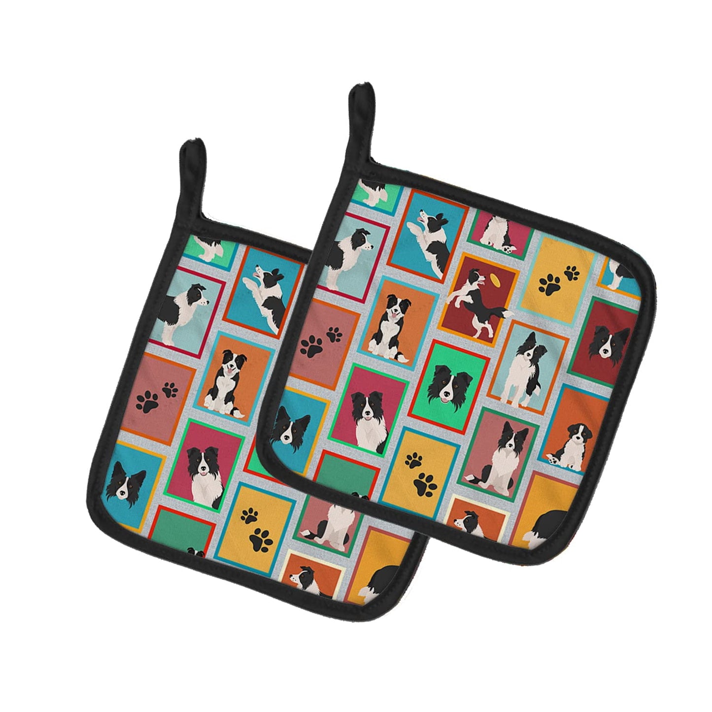 Lots of Border Collie Pair of Pot Holders 7.5 in x 7.5 in