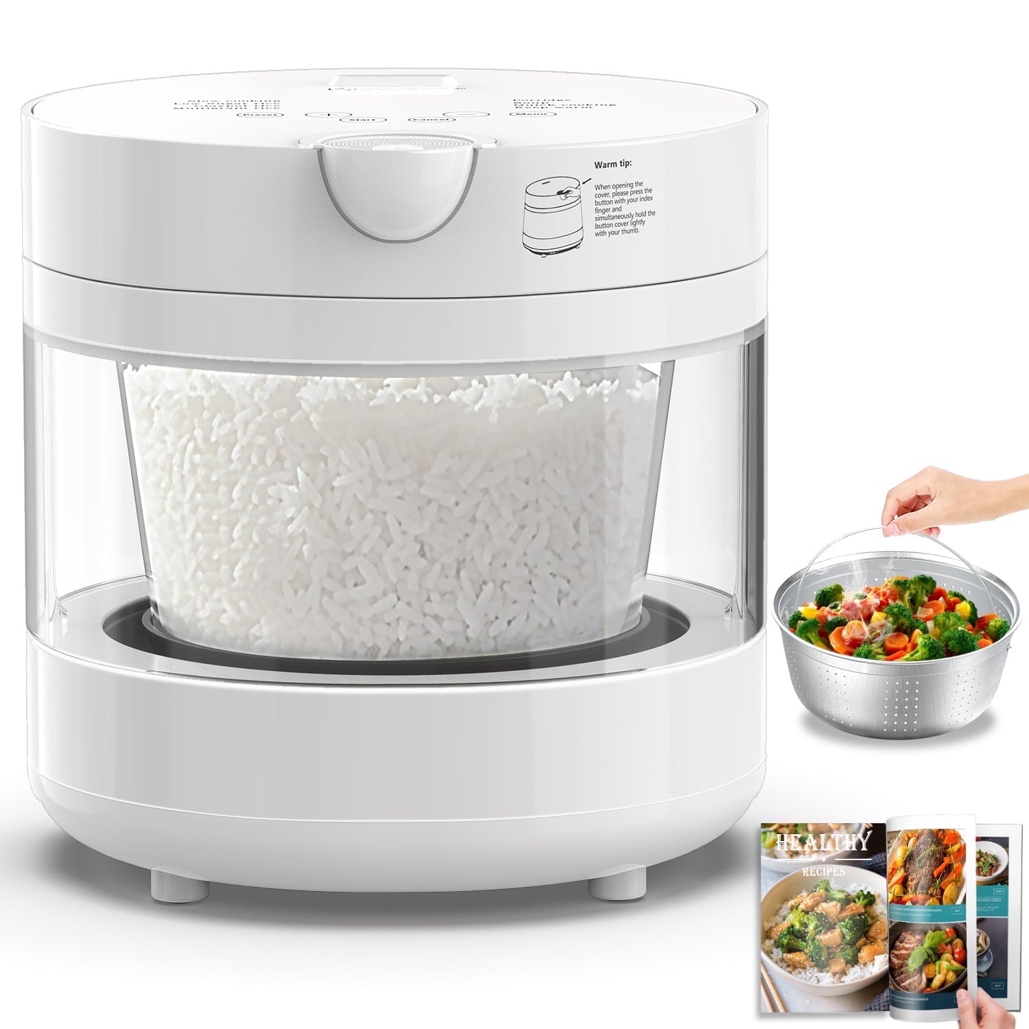 5 Cup Rice Cooker, Low Carb, Low Sugar, Zero Coating Glass Inner Pot,  Perfect for Fitness & Family